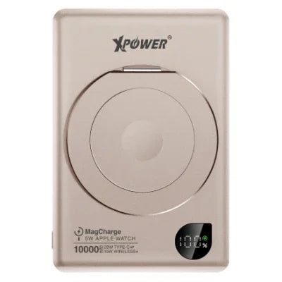 Xpower 10000mah 20w 6in1 Wireless Ultra Thin Power Bank With Stand - Desert Titanium - Tashqila Xpower 10000mah 20w 6in1 Wireless Ultra Thin Power Bank With Stand - Desert Titanium - Tashqila